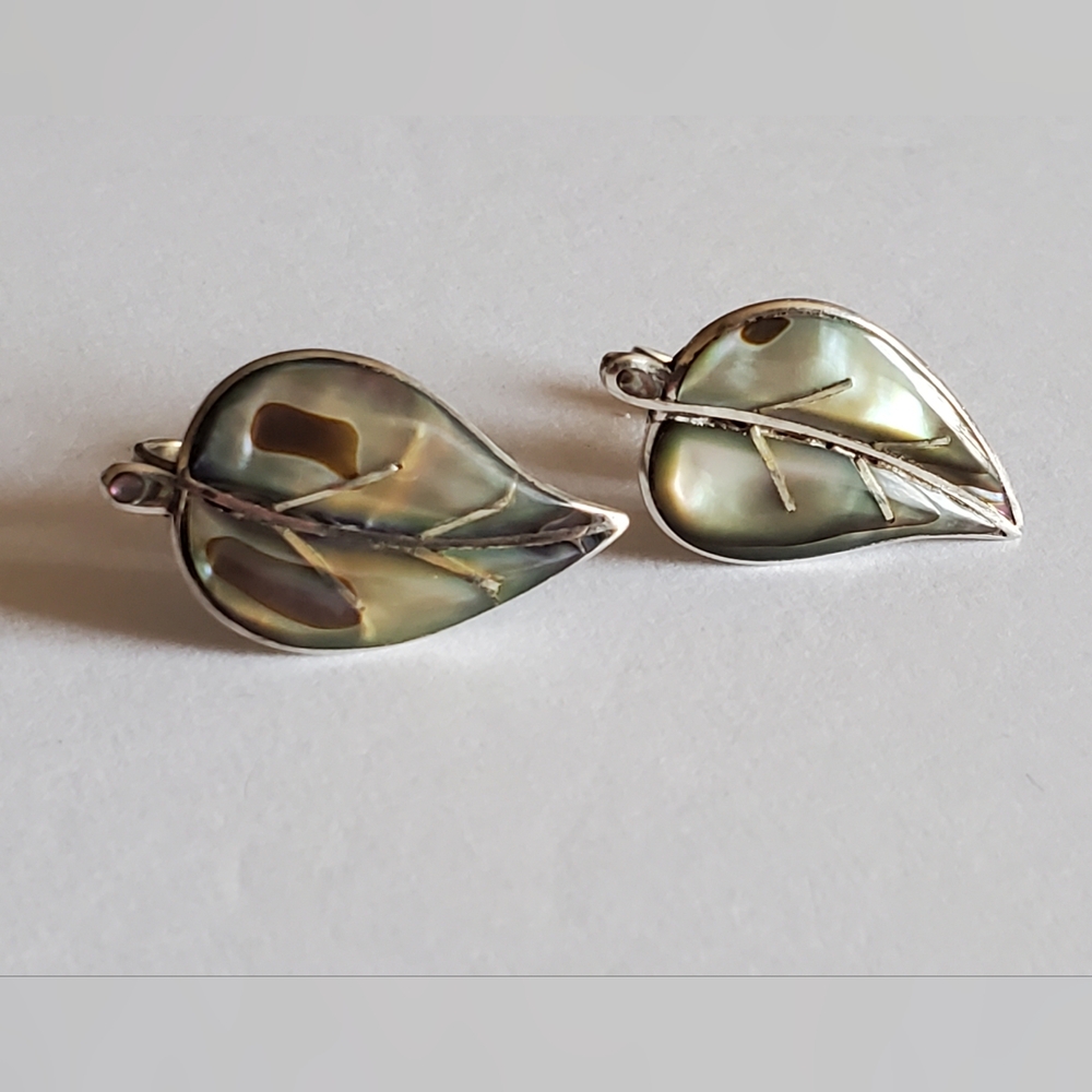 Antique Inlaid Abalone Screw Back Earrings